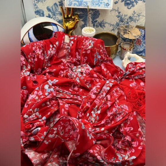 🆕 BRONX & BANCO 🧿 NWOT Bedouin Red Floral Ruffle Tiered Mini Dress, Sz XS US 2 - Picture 13 of 16